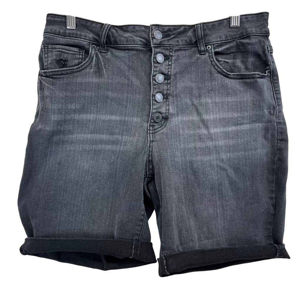 Time and Tru Womens Black High Rise Button Fly Denim Shorts Size 14 Cuffed